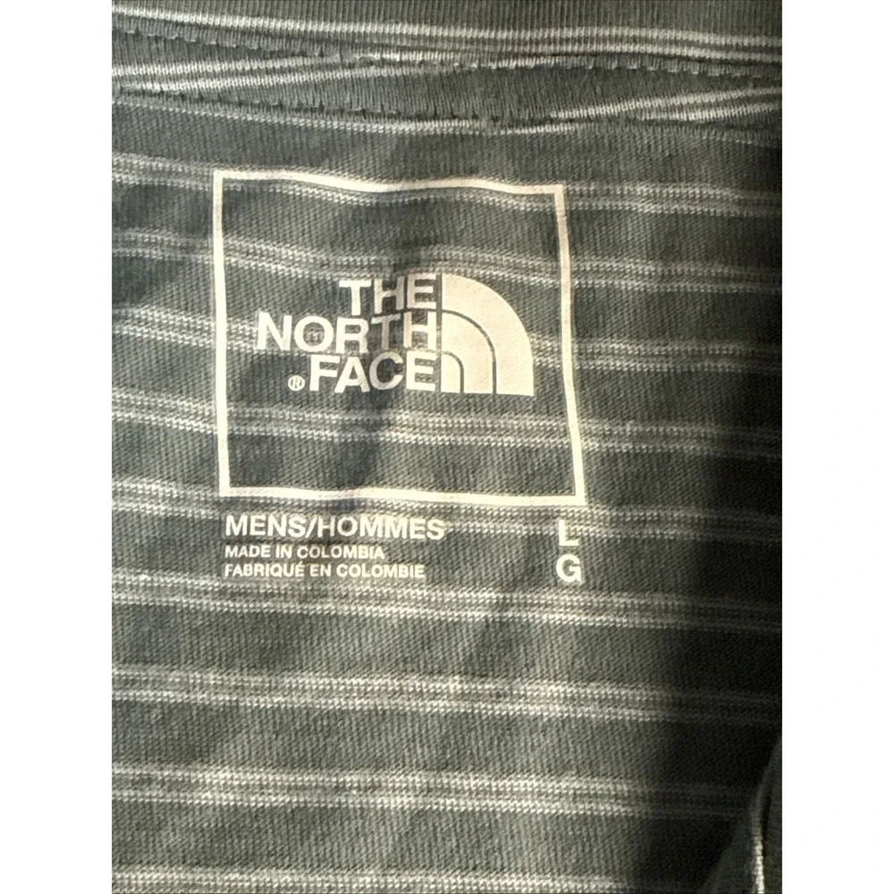 The North Face Mens Large Polo Shirt Greenish Gray Striped Short Sleeve Casual